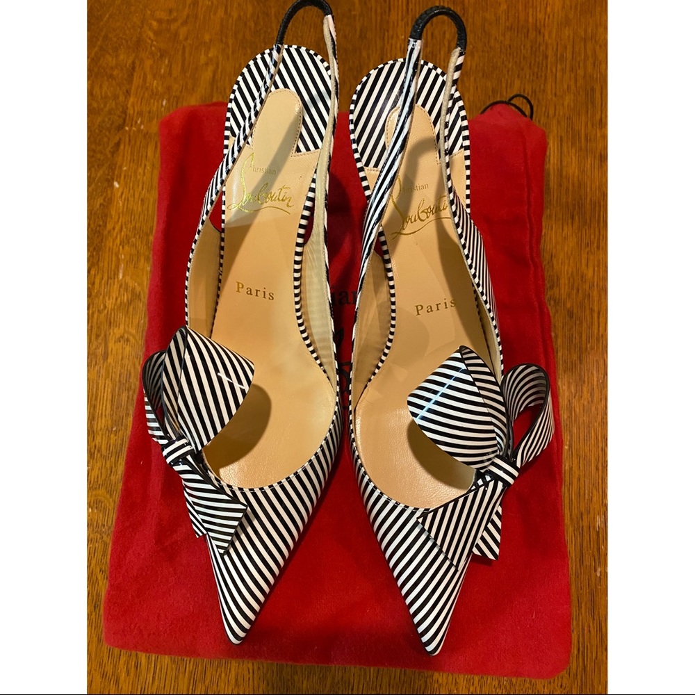 Christian Louboutin Clare Nodo 80 Pat Stripes Black-white Size 38.5